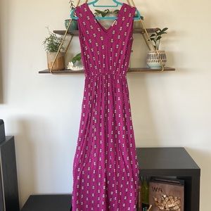 Cotton sleeveless maxi dress w/ pockets, fuchsia color